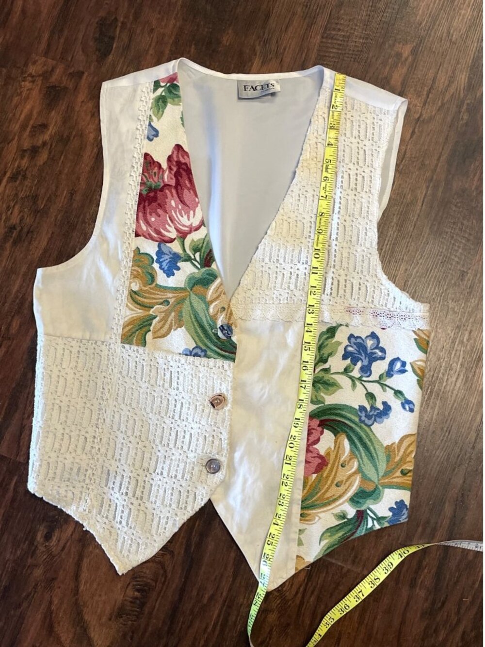 Vintage 1990s Facets Patchwork Crochet + Floral Tapestry Vest Womens Size 1X - Picture 13 of 13